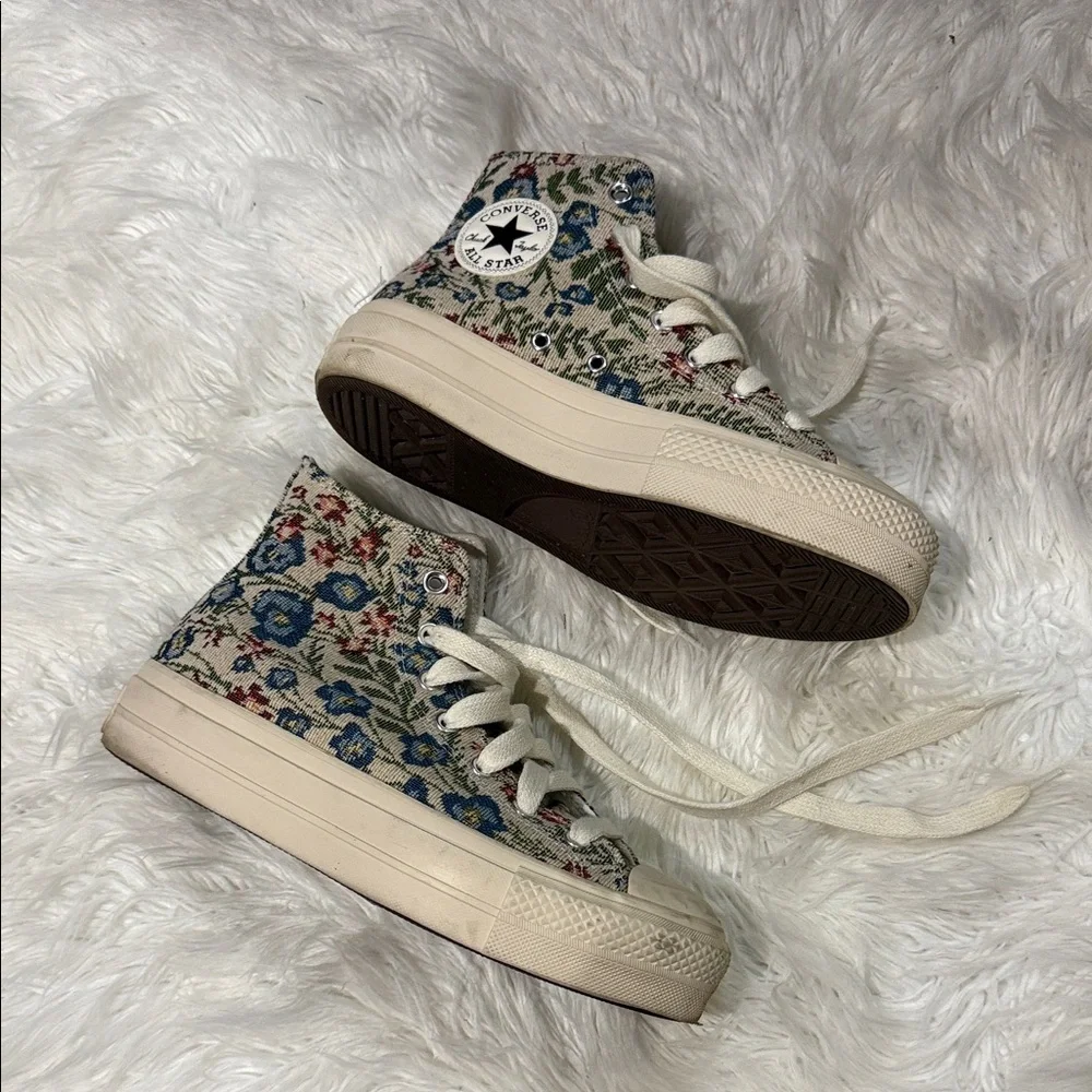 Converse Floral Jacquard High-Top Sneakers - Cream and Blue - Picture 2 of 4
